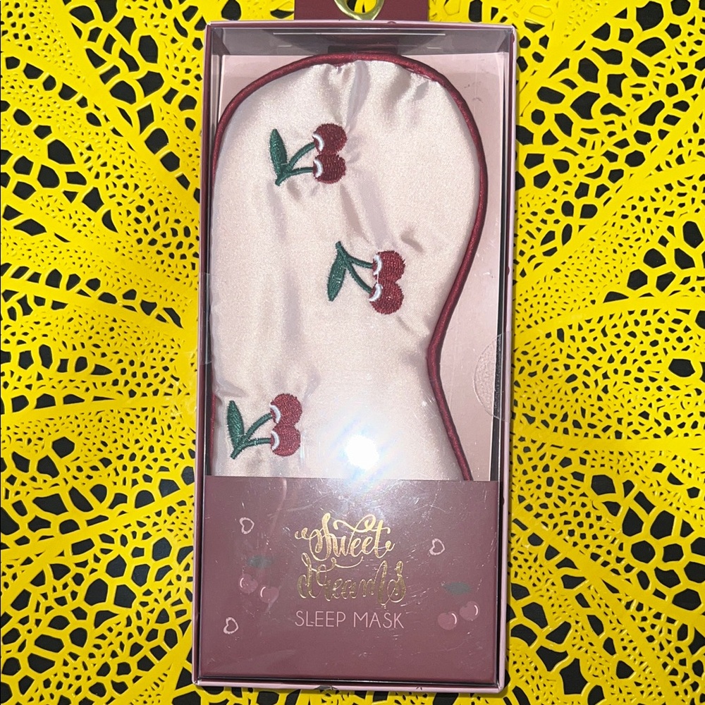 Sweet Dreams Cherry Embroidered Sleep Mask - White and Red